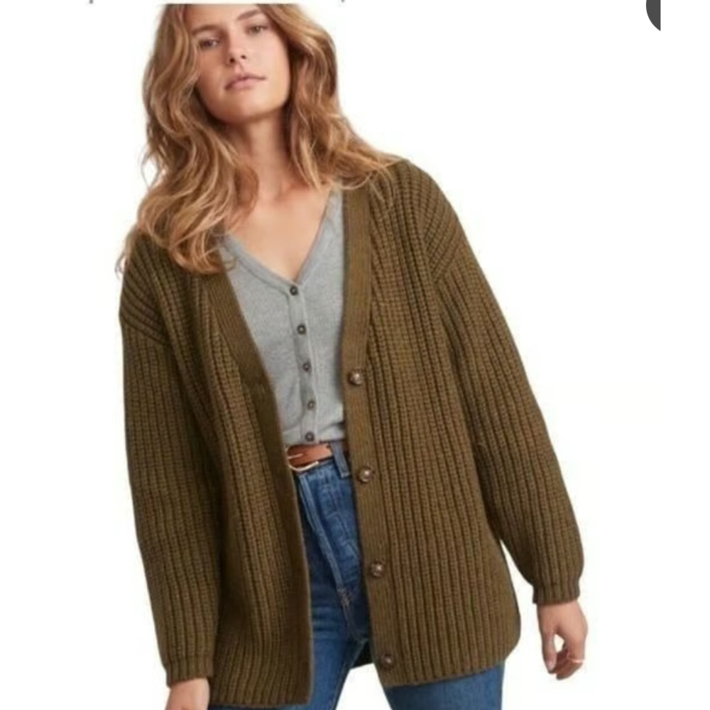 Marine Layer Green Chunky Knit Cozy Cardigan Sweater